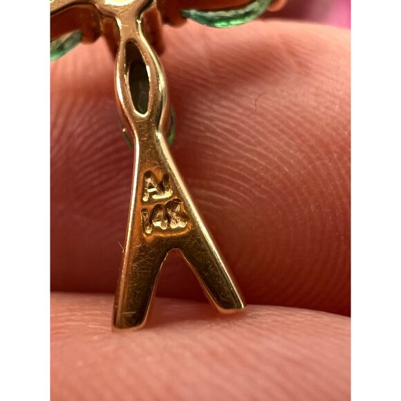 Vintage 14K Yellow Gold Emerald & Diamond Marquise Cross Pendant - Picture 7 of 16